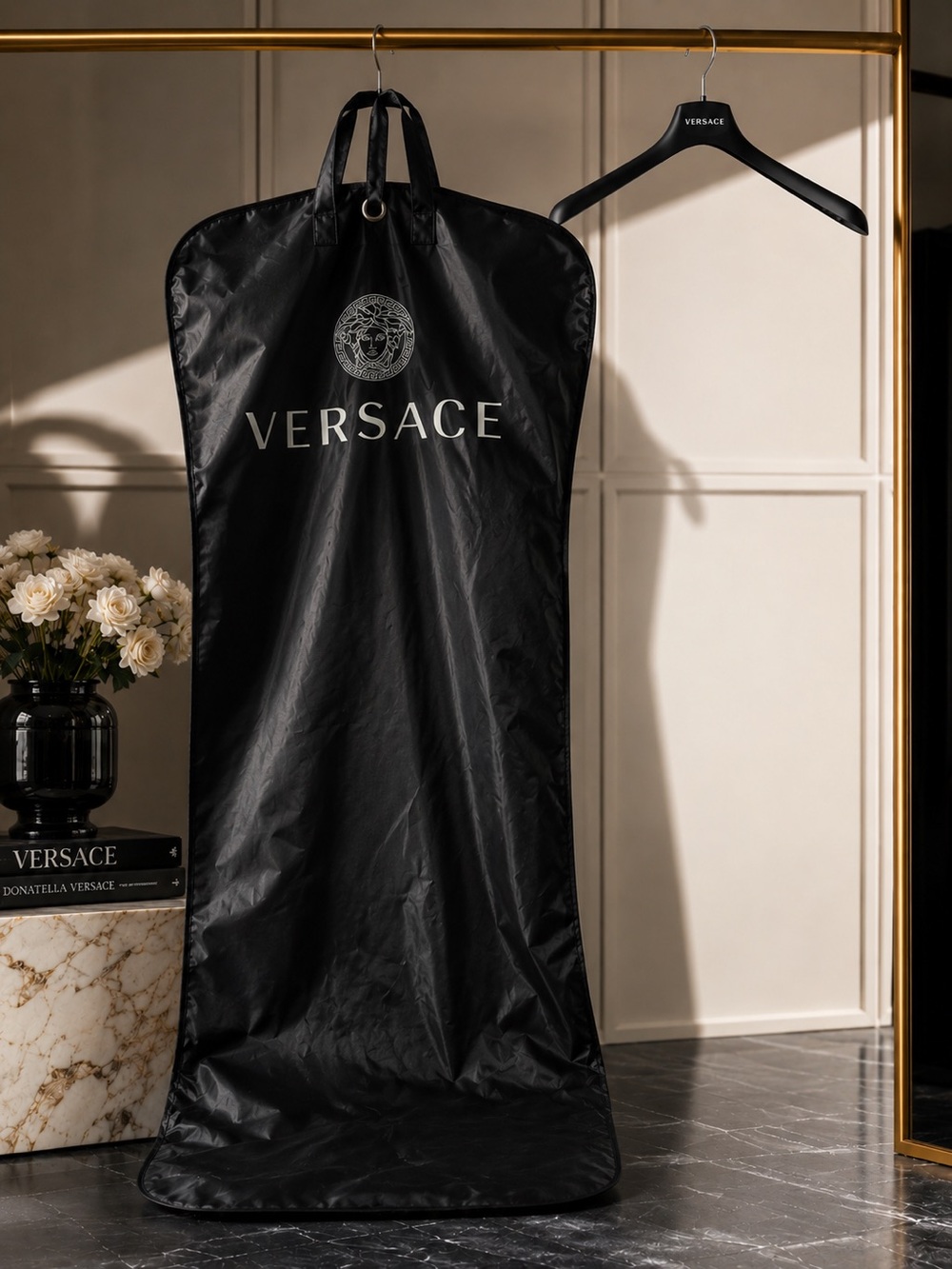Authentic Versace Garment Bag & Hanger Set – Black Luxury Travel Storage